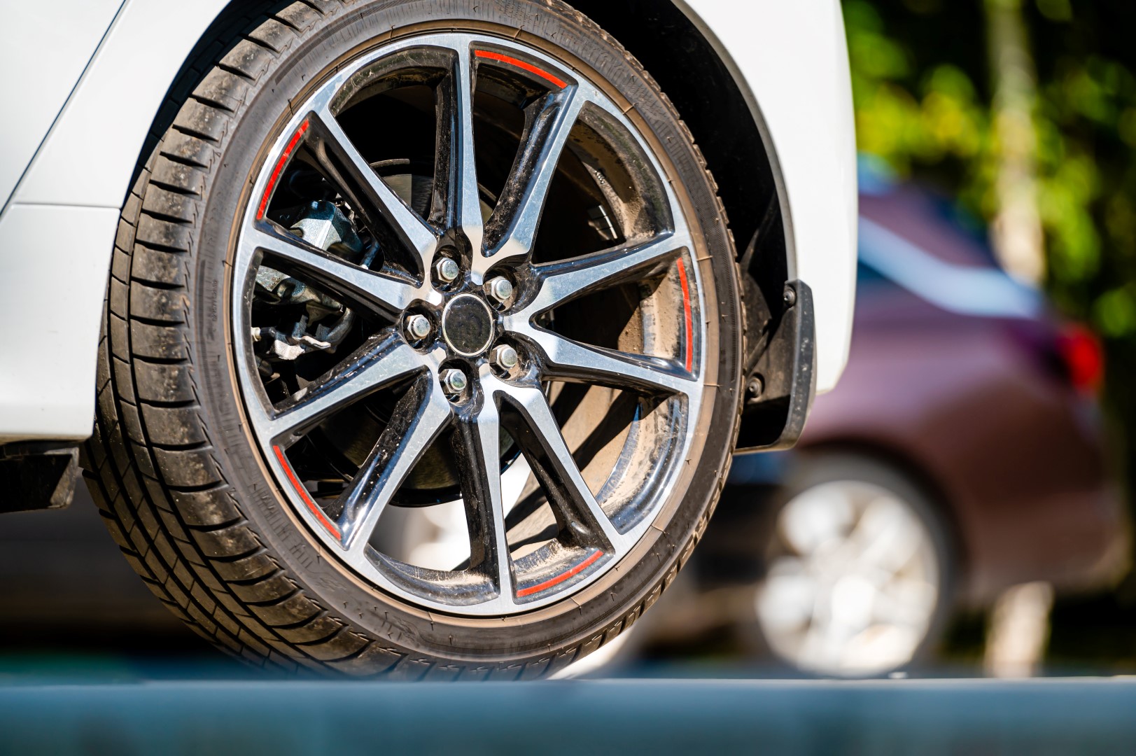 Closeup of tireds on a car